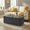 Storage Ottoman Bench, Linen-Look Fabric Upholstered Ottoman with Storage, Wide Padded Seat, Dark Grey