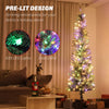 7.5ft Prelit Pencil Artificial Christmas Tree, Flocked Xmas Tree with Remote, Dual Colour LEDs, 519 Tips, Metal Stand