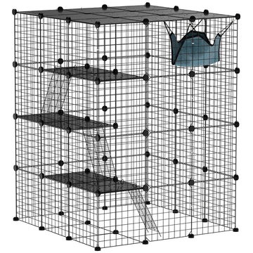 4 Tier DIY Cat Cage Indoor, Catio for 1-3 Cats with Hammock, 5 Doors, 3 Ramps, 3 Jumping Platforms, for 1-3 Cats, Black