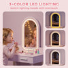Qaba Kids Dressing Table, Girls Vanity Set with Stool, 3-Colour LED Lights Mirror, Large Drawer for Ages 3-8, Pink