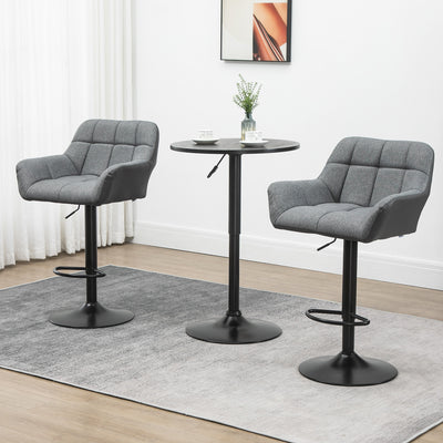 Swivel Barstools Set of 2 Adjustable Bar Stools with Footrest Armrests and PU Leather Back for Dining Room, Grey