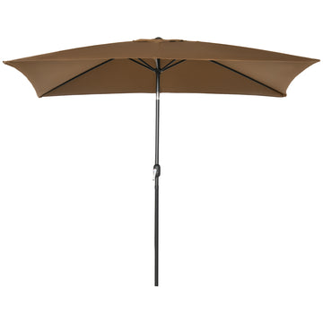6.5x10ft Rectangle Aluminum Tilt Patio Umbrella, Garden Market Parasol, Outdoor Sunshade Canopy with Crank, Coffee