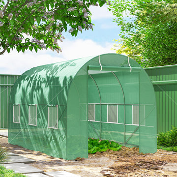 11.5' x 6.6' x 6.6' Walk-in Tunnel Greenhouse Garden Plant Seed Growing Warm House Outdoor Hot House w/ Roll Up Door, Windows, PE Cover Green