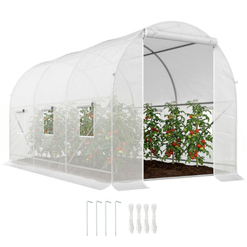 11.5x6.6x6.6ft Walk-in Tunnel Greenhouse Portable Garden Plant Growing Warm House with Door and Ventilation Window, White