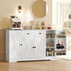 Sideboard Buffet Cabinet, Farmhouse Coffee Bar Cabinet with Door Shelves, Adjustable Shelves, Drawer, Barn Doors