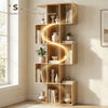 5-Tier Bookshelf, S Shaped Geometric Bookcase with 15 Compartments, Oak