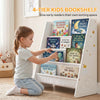 Qaba Fabric Kids Bookshelf, 4-Tier Toddler Sling Book Rack for Playroom, Bedroom, Nursery and Kids Room for Ages 3-6, White