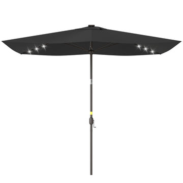 6.5x10ft Patio Umbrella, Rectangle Tilt Outdoor Market Parasol with LEDs, Black