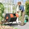 Rotating Composter, Dual Chamber Compost Bin with 24 Vents and Steel Legs, 34.5 Gallon, Orange