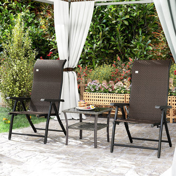 2PCs Outdoor Wicker Folding Chairs with Adjustable Backrest, Brown