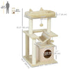 39.25'' Cat Tree Tower Multi-Level Kitten House with Scratching Post Condo Hammock Bed Ball Toy - Beige