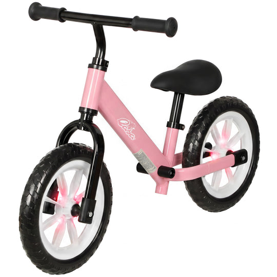 Balance Bike, Baby Bike with Lighting Wheels, Adjustable Seat and Handlebar, Steering for 2-5 Years Old, Pink