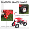 Garden Scooter, Rolling Cart with Swivel and Adjustable Seat, Tool Tray, Bucket Basket, Red and Black
