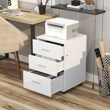 Mobile Filing Cabinet with Wheels, 3 Drawer File Cabinet with Lock and Keys for Home Office, White