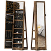 360° Swivel Jewelry Armoire, Lockable Mirror Jewelry Cabinet with Built-In Small Mirror, Rustic Brown