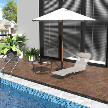Outdoor Lounge Chair, Portable Adjustable Reclining Seat Folding Chaise Lounge Patio Camping Beach Tanning Chair Bed with Pillow, Beige