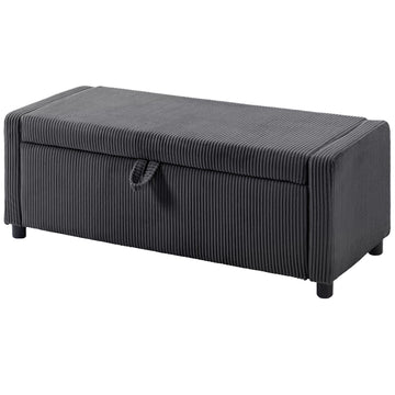 Storage Ottoman, Upholstered Corduroy End of Bed Bench with Thick Padding, Storage Bench for Bedroom, Dark Grey