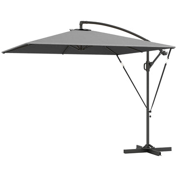 Patio Offset Umbrella UPF 50+ UV Protection, Crank Parasol with Base, Cover & Wind Securing, Khaki