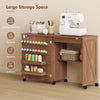 Sewing Machine Table on Wheels, Folding Craft Table with 2 Bins, Storage Shelf, 18 Pegs, Lockable Wheels, Brown