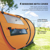 4 Person Camping Tent, Easy Pop Up Tent with Doors, Windows and Carry Bag, Automatic Setup Tent for Hiking, Orange