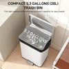 Garbage Bin, Soft-Close Trash Can with Foot Pedal, 5 Gallon (20 L) Garbage Can with Removable Inner Bucket, Cream White
