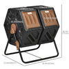 Rotating Composter, Dual Chamber Compost Bin with 24 Vents and Steel Legs, 34.5 Gallon, Brown