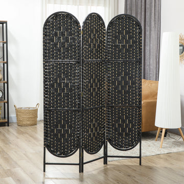 Bohemian Privacy Screen, Folding Room Divider with 3 Panels and Arched Top for Bedroom Living Room Office, Black