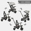 Qaba Tricycle for Toddler 4 in 1 Kids Trike with Reversible Adjustable Seat, Baby Push Bike with Removable Handle, Curved Canopy, Belt Storage Brake Clutch for 1-5 Years, Grey