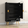 Entryway Shoe Storage Cabinet, Narrow Shoe Cabinet with Adjustable Shelves and Open Shelf for 15 Pairs of Shoes, Black