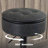 Set of 2 Barstools with Storage, Swivel Bar Stools with PU Leather Upholstered, Footrest, Steel Base, Black