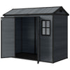 8 x 4 ft Plastic Garden Shed, Wood-Effect Outdoor Storage Shed with Floor, Windows, Lockable Doors and Vents, Dark Grey