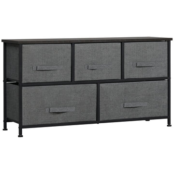 Linen Drawer Cabinet Organizer Storage Dresser Tower with 5 Removable Drawer Metal Frame Adjustable Feet for Living Room, Kitchen, Bathroom, Dark Grey