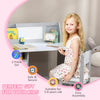 Qaba 2Pcs Kids Desk and Chair Set with Whiteboard, Storage, Shelves, Grey
