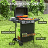 2+1 Burner Propane Gas BBQ Grill, Portable Gas Barbecue Grill with Side Burner, Thermometer, Lid, Side Table, Shelf, Spice Rack, Wheels, Grease Cup for Garden, Black