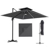 8' Cantilever Patio Umbrella with LED Lights, 360°Rotation, Tilt & Height Adjustment, Crank, Cross Base, Dark Grey