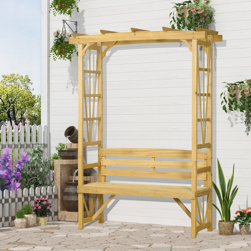 Patio Wooden Bench, Outdoor Bench for Vines/Climbing Plants, Light Brown
