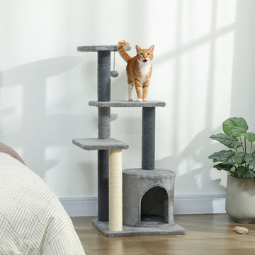 Cat Tree Cat Tower Multi-Level with Sisal Scratching Post for Kittens and Adults Grey Large 41