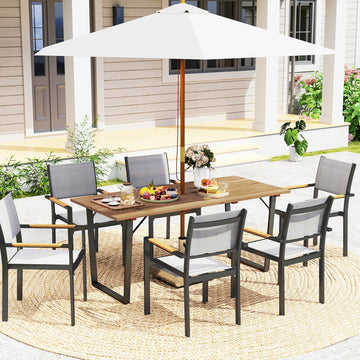 Wooden Outdoor Dining Table for 6 with 2