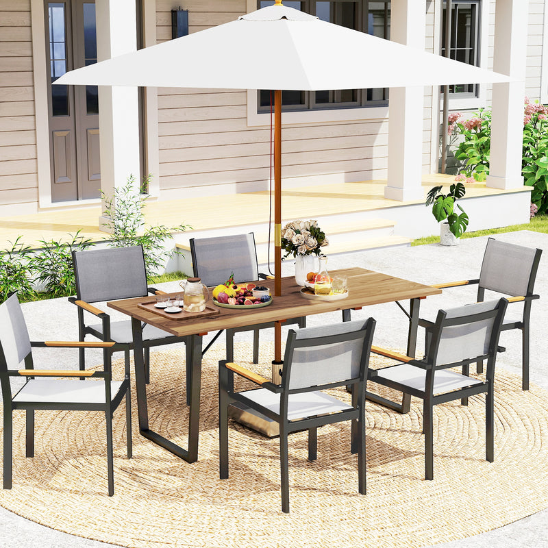 Wooden Outdoor Dining Table for 6 with 2