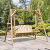 Freestanding 6.5' Wooden Loveseat Traditional Farmhouse Style Log Swing Natural Wood