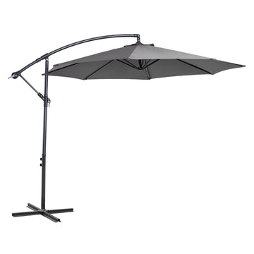 9.7ft Offset Patio UmbrellaCantilever Parasol with Crank Handle, 8 Ribs and Cross Base for Outdoor, Sun Shade, Cream