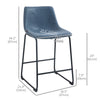 Counter Height Bar Stools Set of 2, Vintage PU Leather Bar Chairs, Kitchen Stools w/ Footrest for Home Bar, Blue