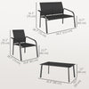 4 Piece Patio Furniture Set, Outdoor Conversation Set with Deep Seat, Loveseats, Armchairs, Glass-Top Table, Black