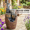 4-Tier Outdoor Fountain with Planter, Cascading Waterfall Feature with LED Lights, Rustic Brown and Grey