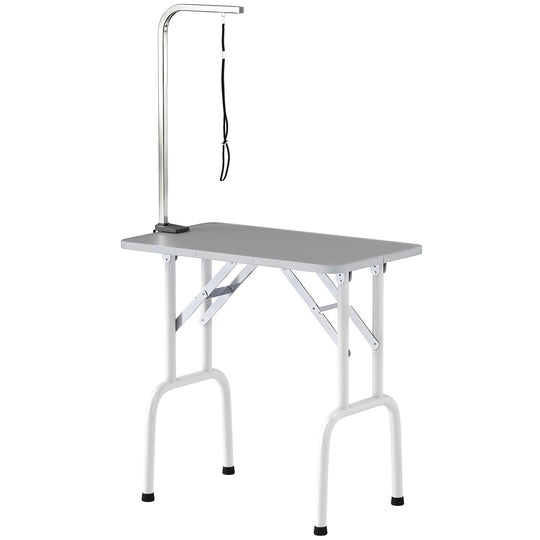 Foldable Pet Grooming Table for Dogs Cats with Adjustable Arm, Non-slip Surface, Grey