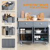 Kitchen Island with Storage, Rolling Kitchen Island with Drop Leaf, Rubber Wood Top and Adjustable Shelves, Grey