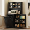 Kitchen Pantry Cabinet with Charging Station, 7 Gallon Trash Can Cabinet, Adjustable Shelves and Acrylic Doors, Black