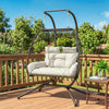 Double Wicker Egg Swing Chair with Stand, Foldable Hanging Egg Chair with UV Resistant Cushion, Headrest