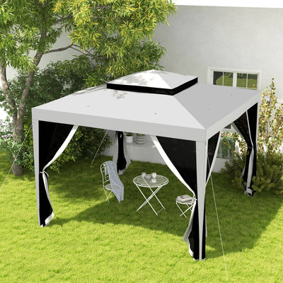 10' x 10' Outdoor Canopy Tent Party Tent with Mesh Netting and Double Tier Roof for Backyard, Garden, Patio, Grey