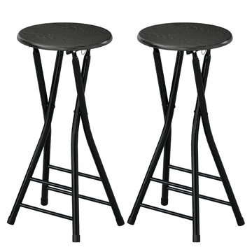Set of 2 Foldable Barstools, Counter Height Bar Stools with Footrest and Steel Legs for Kitchen Island, Black